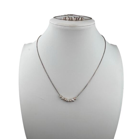 Unbranded Jewelry - Ball Bead Centers Sterling Silver Box Chain Necklace 15-7/8 & Bracelet 7" Italy